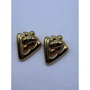 Vintage Gold Tone Sculptural Triangle Post Earrings – Bold Abstract Jewelry